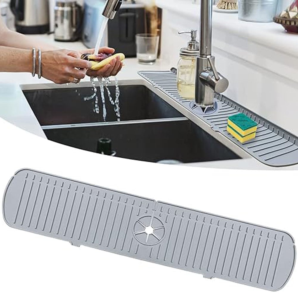 24 inch Silicone Faucet Sink Splash Guard Mat, Drip Catcher Tray, Drying Mat, Splash Guard, Water Catcher Mat, Countertop Draining Protector Pad for Kitchen Bathroom